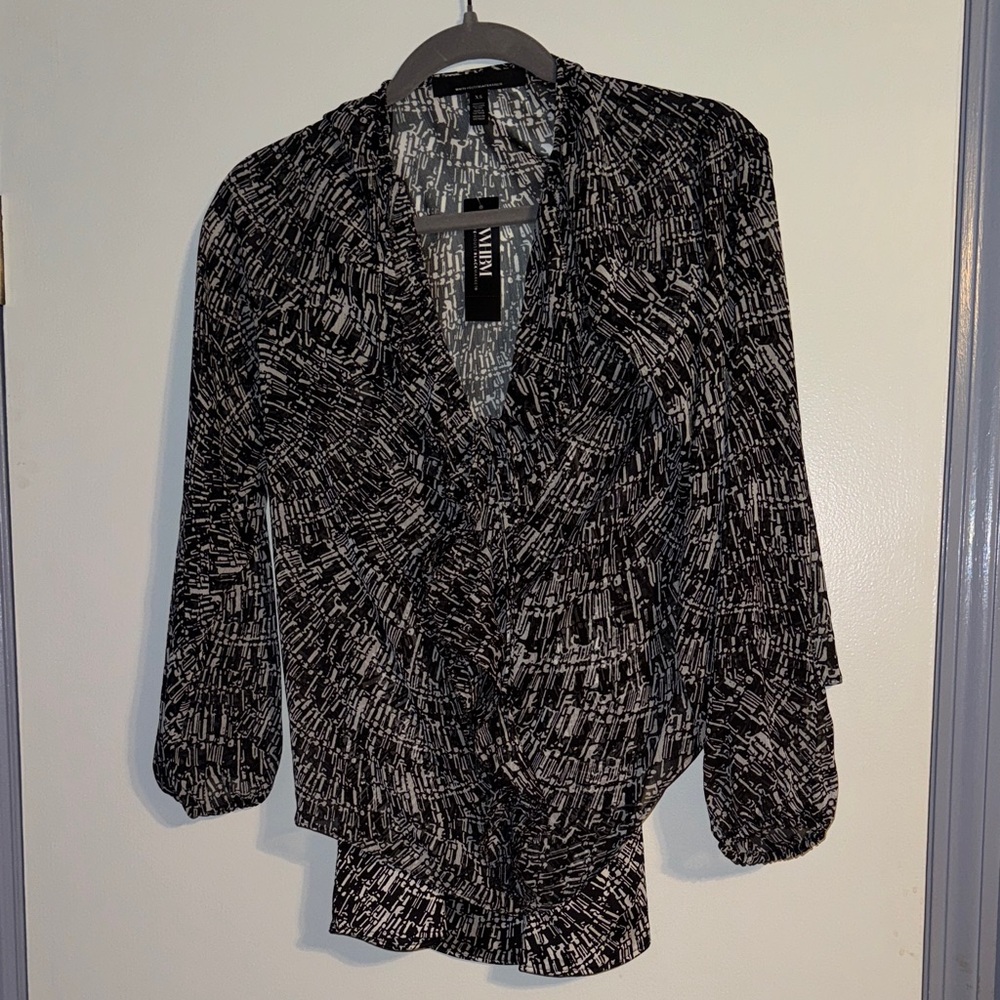 WHBM - Black and White Abstract Blouse with connecting camisole. NWT